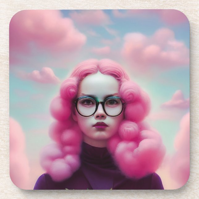 Posavasos Pelo rosado serio (Frente)