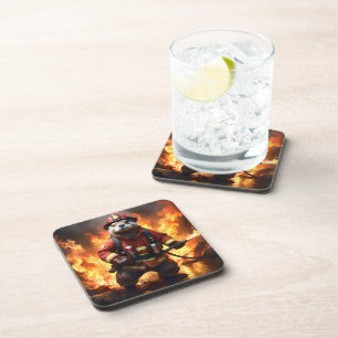 Posavasos **"Pelo y llamas: El contraincendio del bombero nu