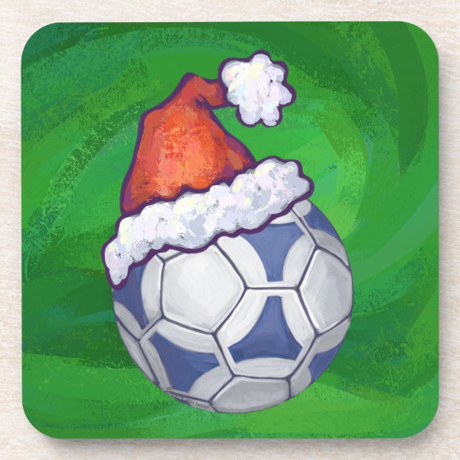Posavasos Pelota de fútbol azul y blanca en verde (Frente)