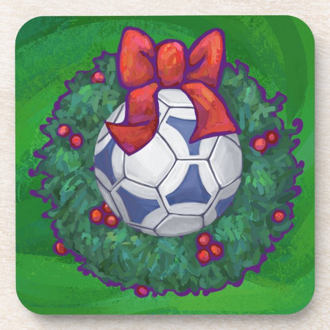 Posavasos Pelota de fútbol blanca y azul en verde (Frente)