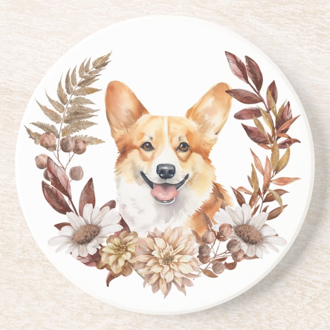 Posavasos Pembroke Welsh Corgi Dog Otumn Wreath (Frente)