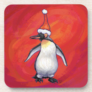 Posavasos Penguin en Santa Hat en Red