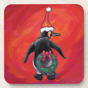 Posavasos Penguin en Santa Hat en Red