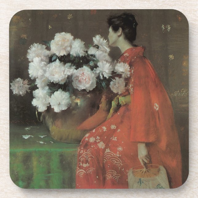 Posavasos Peonies de William Merritt Chase, Bella Artes de V (Frente)