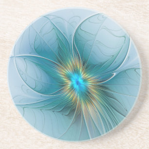 Posavasos Pequeña belleza arte fractal moderno azul dorado F