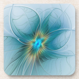 Posavasos Pequeña belleza arte fractal moderno azul dorado F