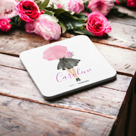 Posavasos Pequeña Mujer De Vestido Negro Moda Elegante