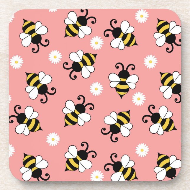 Posavasos Pequeñas abejas y flores de margarita (Frente)