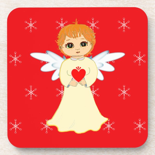 Posavasos Pequeño ángel lindo en rojo (Frente)