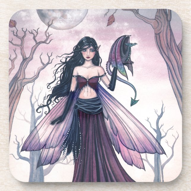 Posavasos Pequeño animal morado y arte de fantasía dragón (Frente)