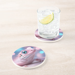 Posavasos Pequeño lagartito rosado con ojos azules grandes