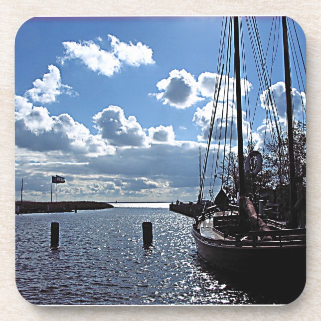 Posavasos Pequeño práctico de costa del corcho del puerto (Frente)