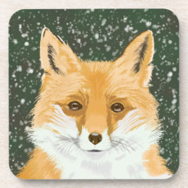 Posavasos Pequeño zorro rojo lindo - en la nieve.