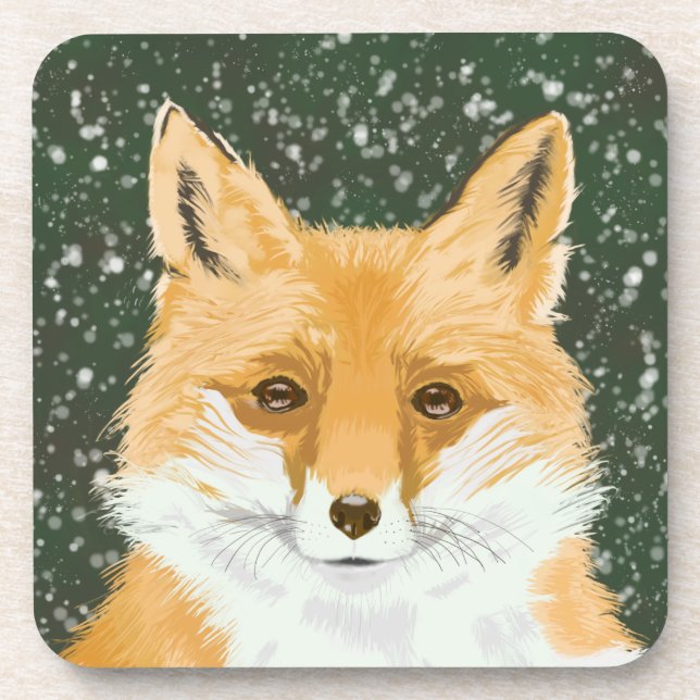 Posavasos Pequeño zorro rojo lindo - en la nieve. (Frente)