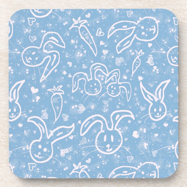 Posavasos Pequeños corazones y conejitos - patrón transparen (Frente)