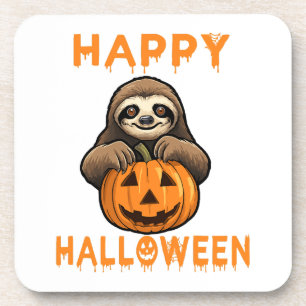Posavasos Perezoso Lindo Divertido Sosteniendo Calabaza