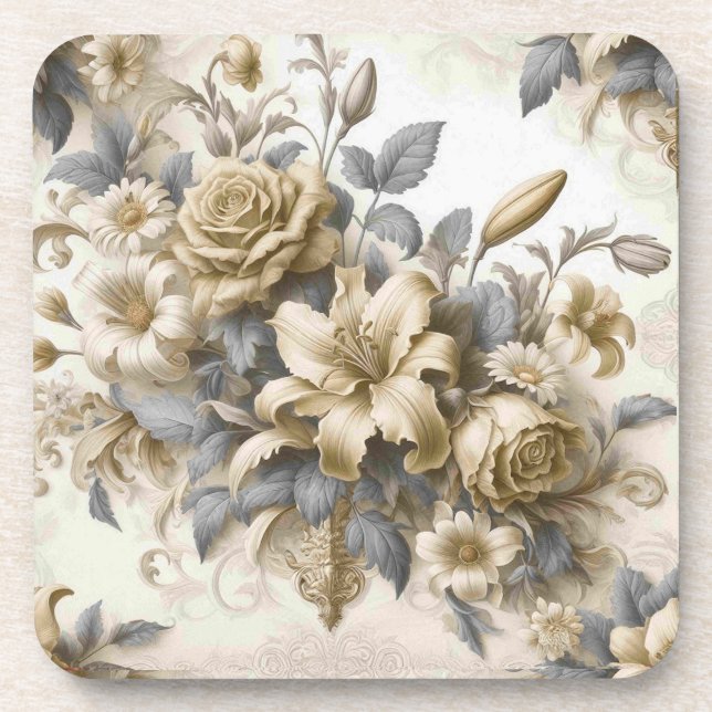 Posavasos Perfección floral amarilla antigüa (Frente)