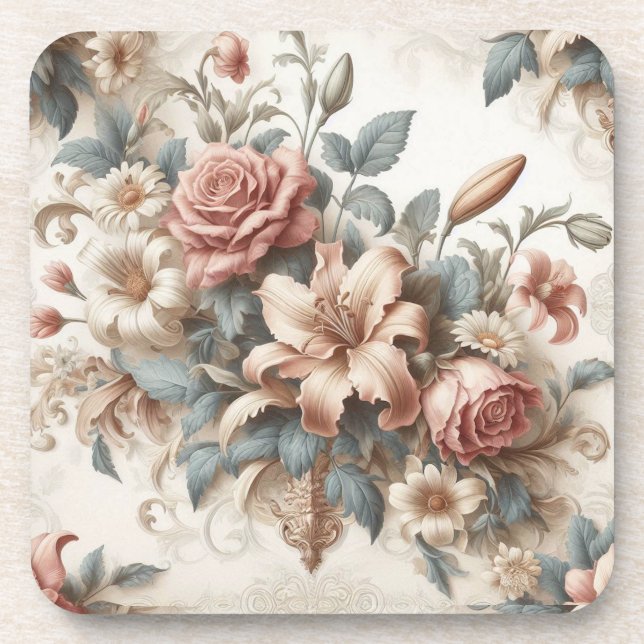 Posavasos Perfección floral anticuada ligera (Frente)