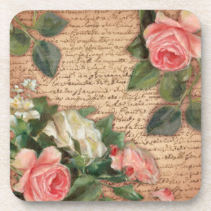Posavasos Pergamino del vintage y rosas elegantes
