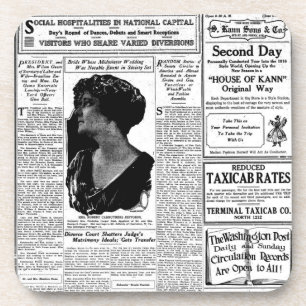 Posavasos Periódico negro y blanco viejo, anuncio retro del