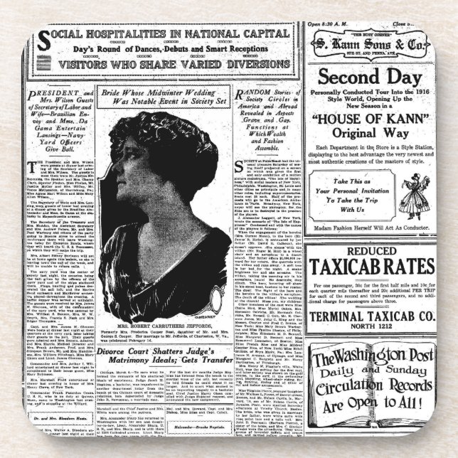 Posavasos Periódico negro y blanco viejo, anuncio retro del (Frente)