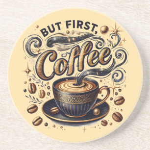 Posavasos Pero el primer arte del café - Diseño de oro elega
