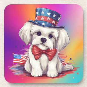 Posavasos Perrito blanco patriótico del 4 de julio-43568