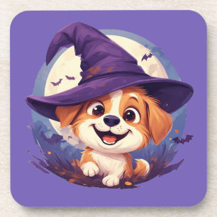 Posavasos Perro Adorable con Sombrero de Bruja