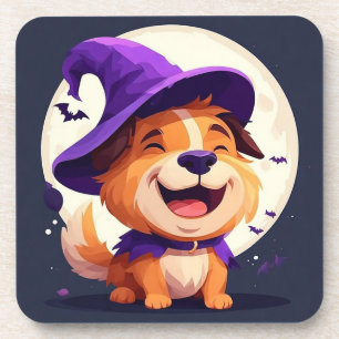 Posavasos Perro adorable con sombrero de bruja