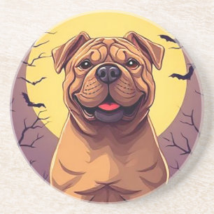Posavasos Perro Adorable en Escena de Halloween con Calabaza