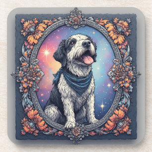 Posavasos Perro Adorable Enmarcado por Flores Coloridas
