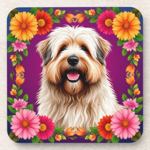 Posavasos Perro Adorable y Esponjoso con Flores