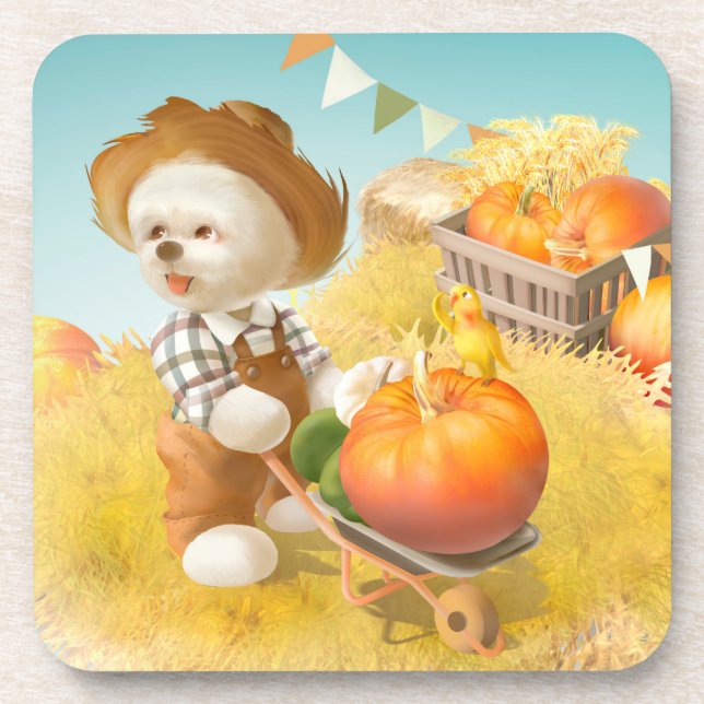 Posavasos Perro agricultor con calabaza (Frente)