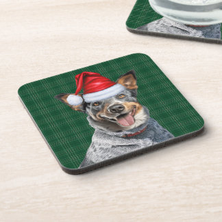 Posavasos Perro azul heeler con Navidades de vacaciones verd
