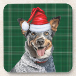 Posavasos Perro azul heeler con Navidades de vacaciones verd