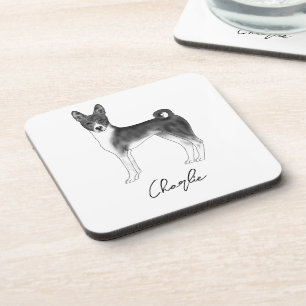 Posavasos Perro Basenji Lindo en Negro y Blanco & Texto Pers