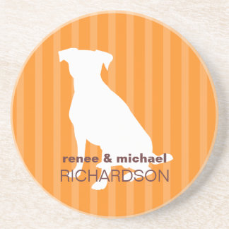 Posavasos Perro blanco sentado naranja rayas amante de masco