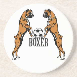 Posavasos perro boxeador con pelota de fútbol