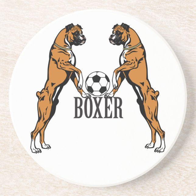 Posavasos perro boxeador con pelota de fútbol (Frente)