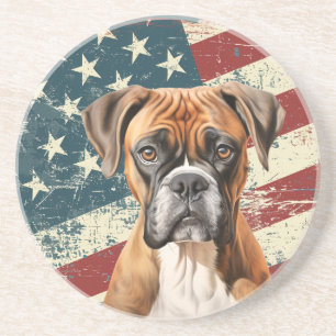 Posavasos Perro Boxer con bandera estadounidense Grunge