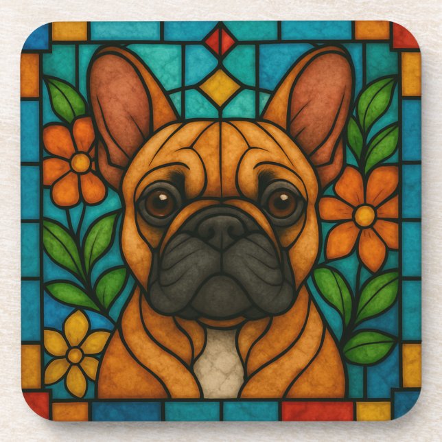 Posavasos Perro Bulldog francés "Vidrio manchado" (Frente)