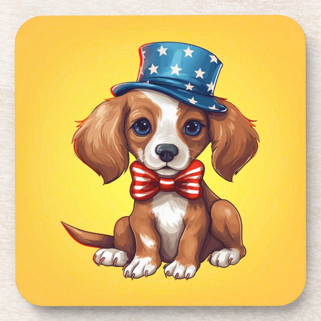 Posavasos Perro Cachorro Lindo 4 De Julio-71008 (Frente)