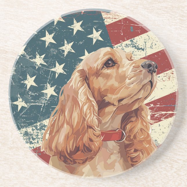 Posavasos Perro Cocker Spaniel con bandera estadounidense Gr (Frente)