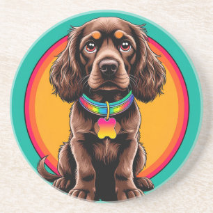 Posavasos Perro con collar colorido dentro de un círculo dec