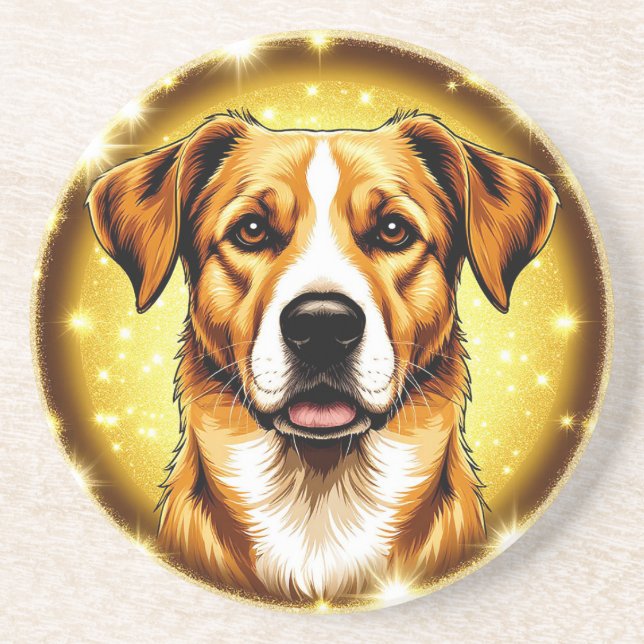 Posavasos Perro con fondo dorado (Frente)