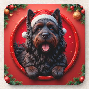 Posavasos Perro con sombrero de Santa rodeado de Navidad fes