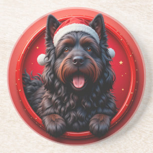 Posavasos Perro con sombrero de Santa rodeado de Navidad fes