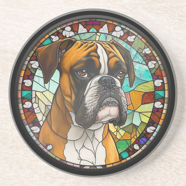 Posavasos Perro de Boxer de Cristal Manchado Faux (Frente)