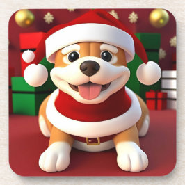 Posavasos Perro de dibujos animados lindo con traje de Santa