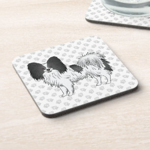 Posavasos Perro de dibujos animados Papillon blanco y negro